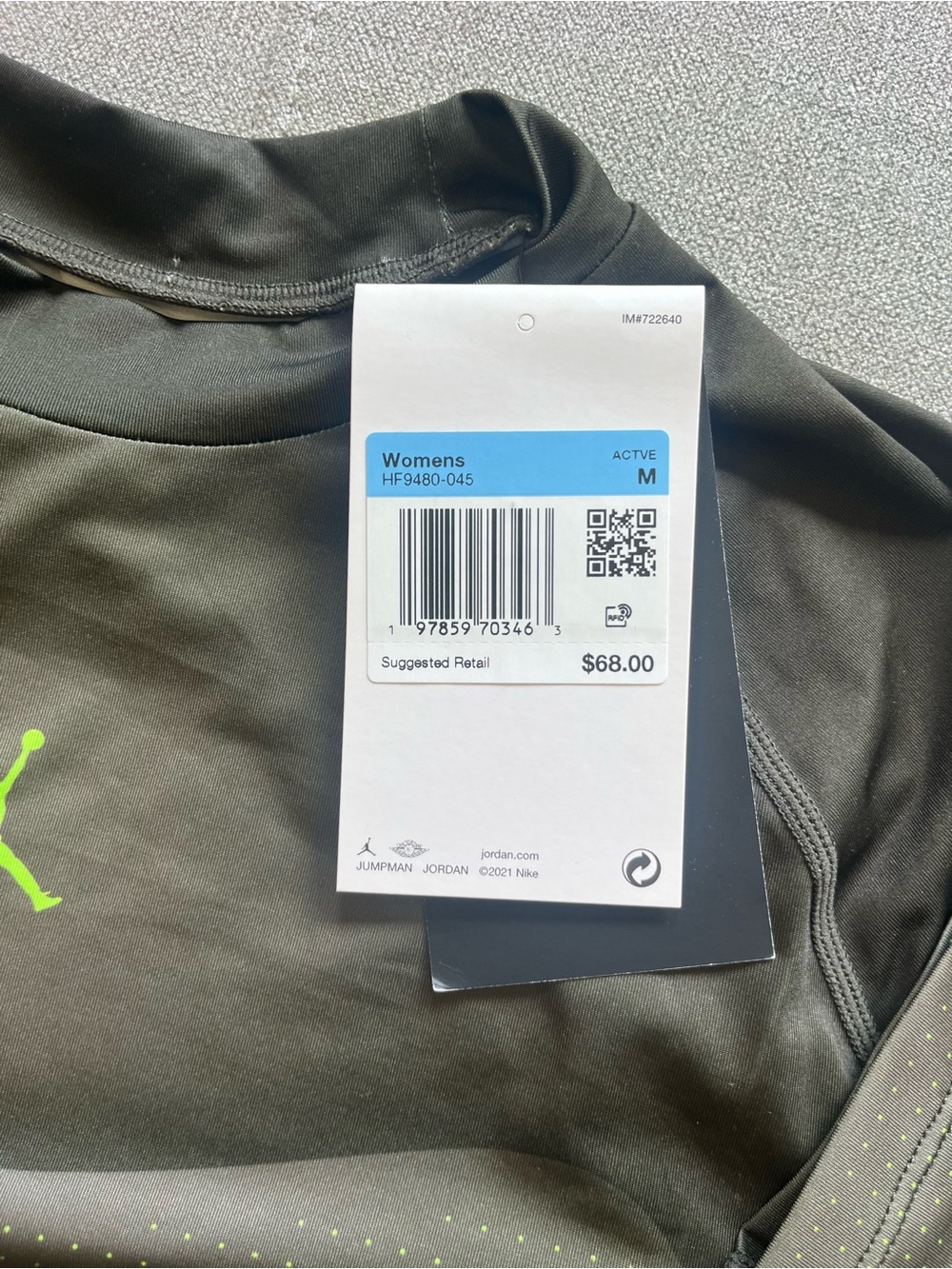 NWT Nike Jordan Sport Dri-FIT Long-Sleeve Performance Top W’s Medium Olive Green - Picture 6 of 7